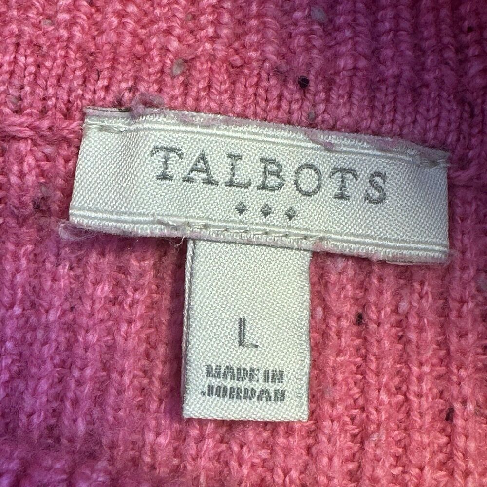 TALBOTS Cowl Knit Sweater Sz Large Pink Speckled Knit Cotton Blend Diamond Tweed - Picture 13 of 13